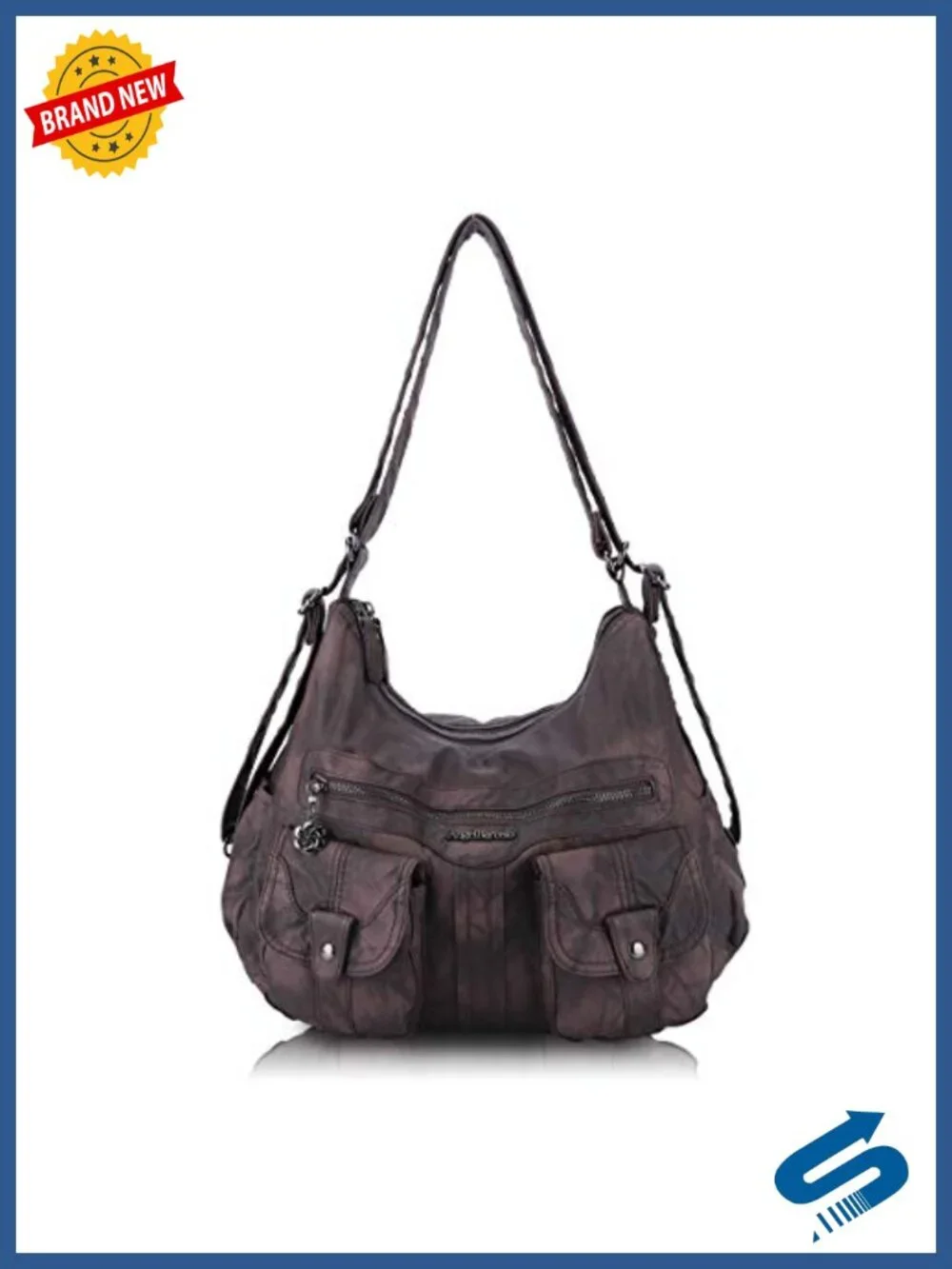 Soft Faux Leather Women Hobo Backpack Crossbody Handbag with Pockets